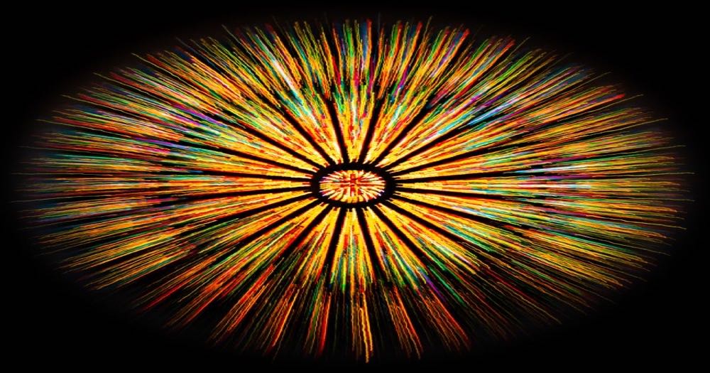 Circular stained glass window with radial patterns, symbolizing new beginnings